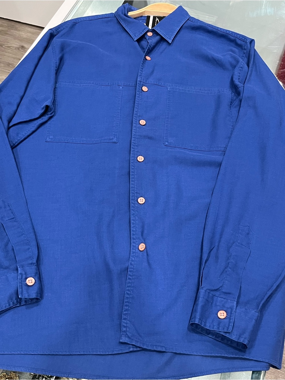 Vintage 00s Yves St Laurent menswear Blue Button Up Shirt